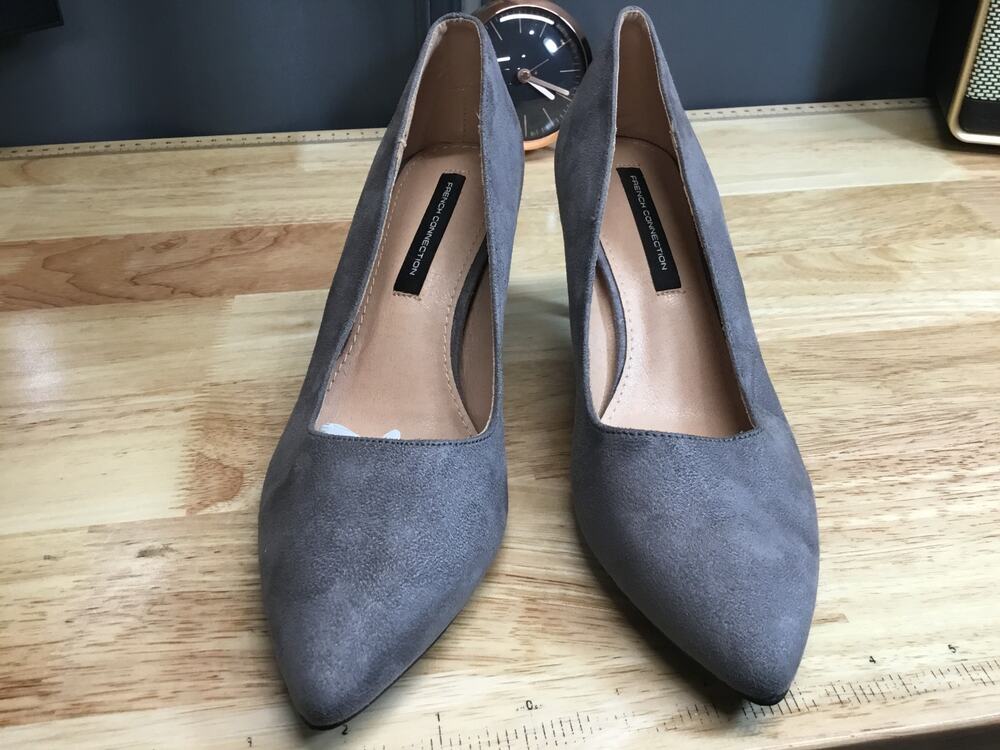 French Connection kate Women's 7.5 Gray Slip-On Pointed Toe Party Pump Heels
